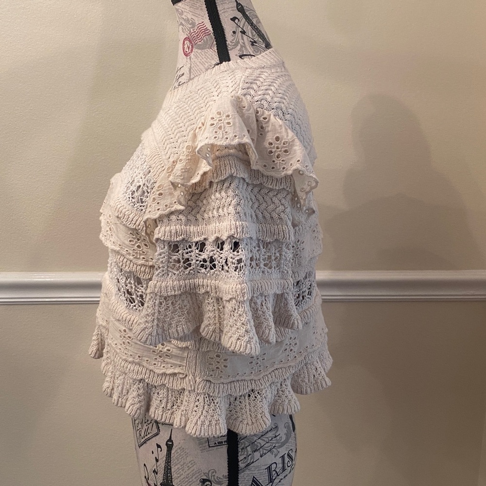 Zara Cream Lace Crochet Ruffle Boho Top Small - Picture 4 of 9